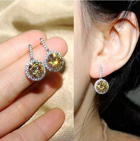 Luxury Premium Quality AD Collection Cubic Zircon Drop Earrings - Yellow, Red, Pink, Blue