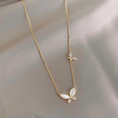 Stainless Steel Butterfly Necklace with Cubic Zircons