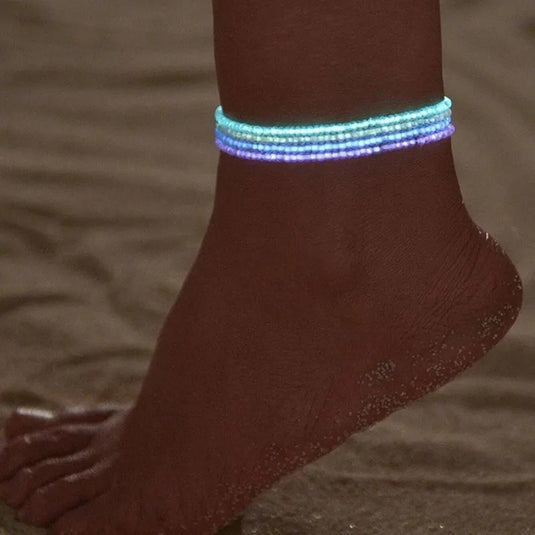 Set of 4 pieces multicolor stretch beaded anklets