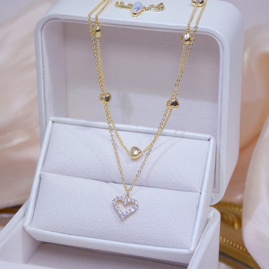 14k Gold Plated Heart Double Necklace