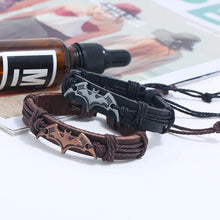 Load image into Gallery viewer, Woven Leather Adjustable Men&#39;s Bracelet in Batman style in Brown