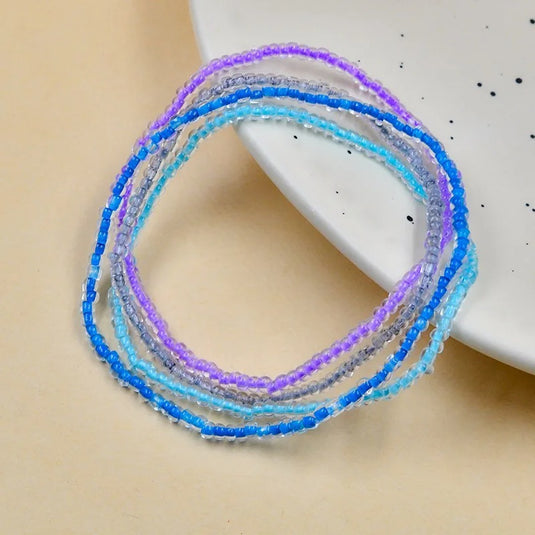Set of 4 pieces multicolor stretch beaded anklets