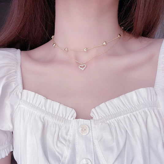 14k Gold Plated Heart Double Necklace