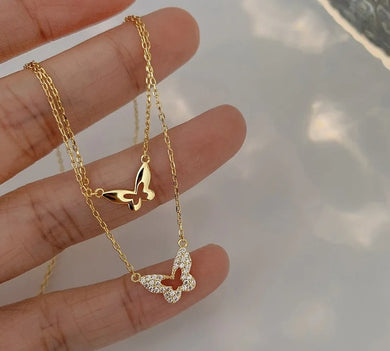 14k Gold Plated Double Layered Butterfly Necklace