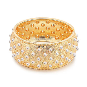 Pearl Studded Wide Cuff Bangle