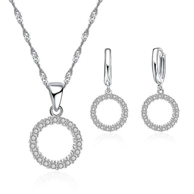 925 Silver Circle Of Life Set with Cubic Zircons - Pendant & Earrings