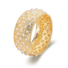 Load image into Gallery viewer, Pearl Studded Wide Cuff Bangle