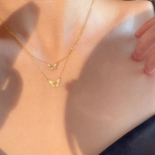 14k Gold Plated Double Layered Butterfly Necklace