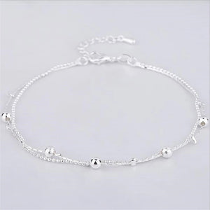 925 Silver Double Layered Round Beaded Anklet