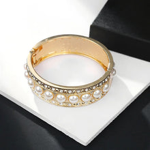 Load image into Gallery viewer, Pearl with Cubic Zircon Studded Cuff Bangle