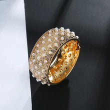 Load image into Gallery viewer, Pearl Studded Wide Cuff Bangle