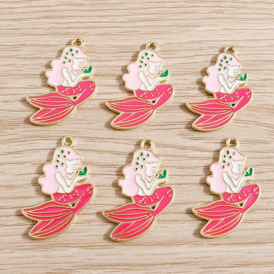 Colorful Mermaid Charm Pendants with Stainless Steel Chain