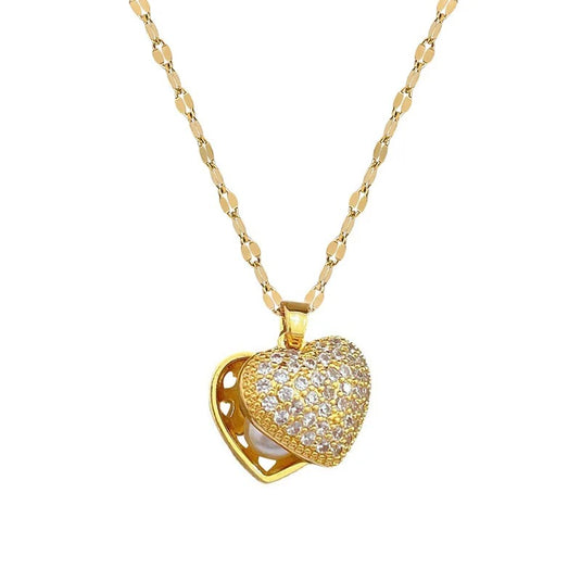Heart Pearl Pendant Necklace in Stainless Steel