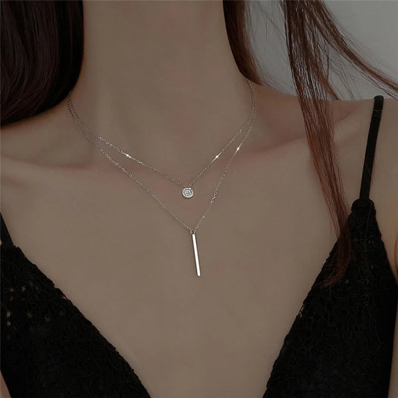 925 Silver Double Layered Crystal Charm Necklace