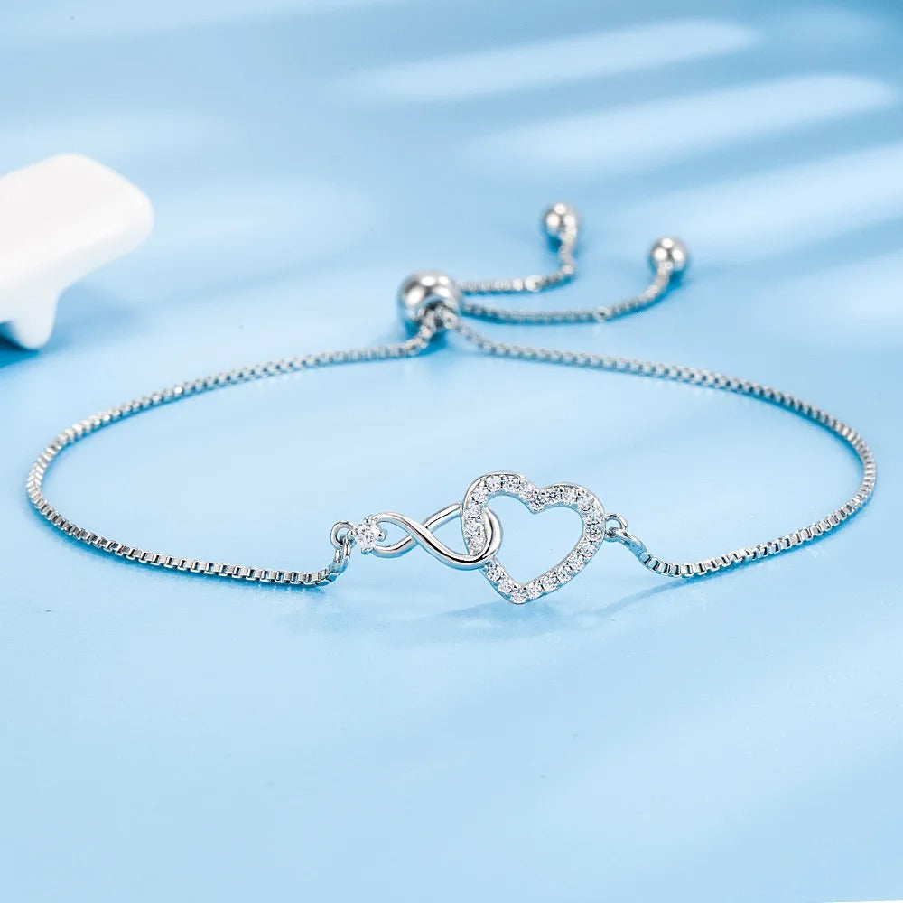 925 Silver Heart Infinity Adjustable Bolo Bracelet