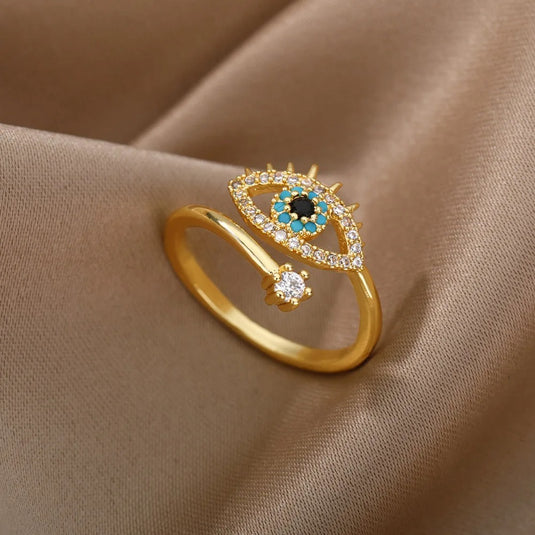 Evil Eye Stainless Steel Zircon Stud Adjustable Finger Ring