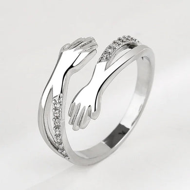 Stainless Steel Zircon Stud Resizable Hug Finger Ring