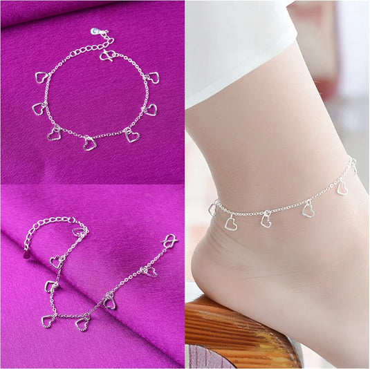 925 Silver Heart Charm Anklet
