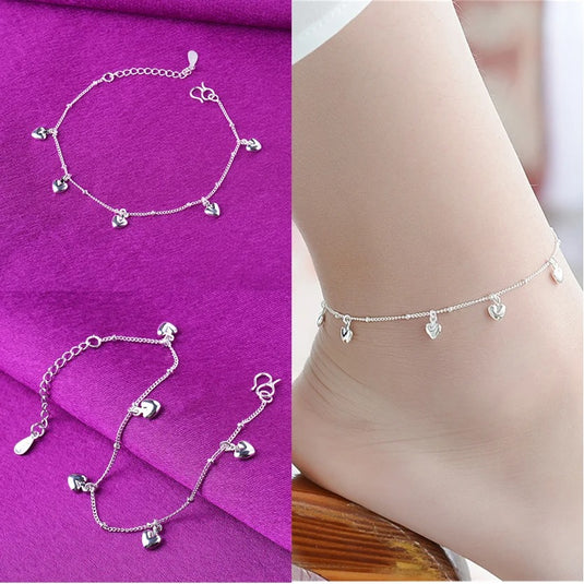 925 Silver Heart Charm Anklet