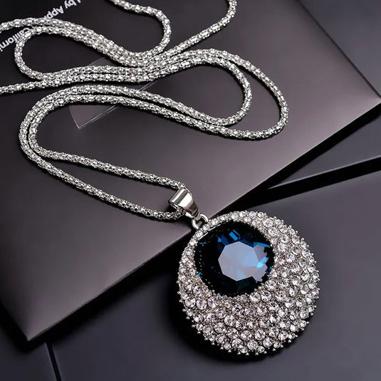 Blue Stone Stylish Pendant Long Snake Chain Necklace