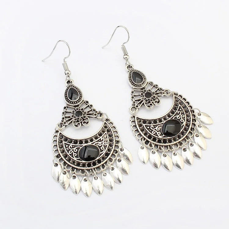 Classic Indo Western drop earrings with an ethnic look in Black