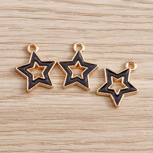 Star Charm Pendant in Black with Stainless Steel Chain