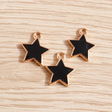 Star Charm Pendant in Black with Stainless Steel Chain