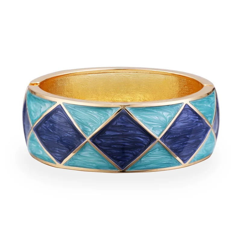 Drop Oil Square Pattern Cuff Bangle in Shades of Blue