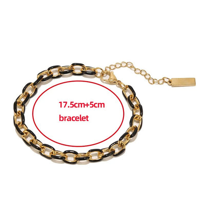 18K Gold Plated Enamel Drip Oil Stainless Steel Cuban Chain Bracelet for Men & Women in Black & Gold