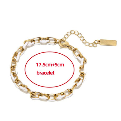 18K Gold Plated Enamel Drip Oil Stainless Steel Cuban Chain Bracelet for Men & Women in White & Gold