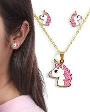 Load image into Gallery viewer, Cute Unicorn sets in Pink - Necklace &amp; Earrings (N)