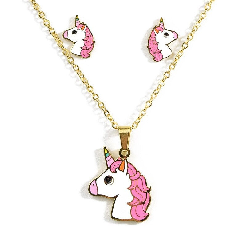 Cute Unicorn sets in Pink Necklace Earrings – KiaSha FZE