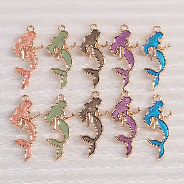 Trendy Enamel Mermaid Pendant with Stainless Steel Chains