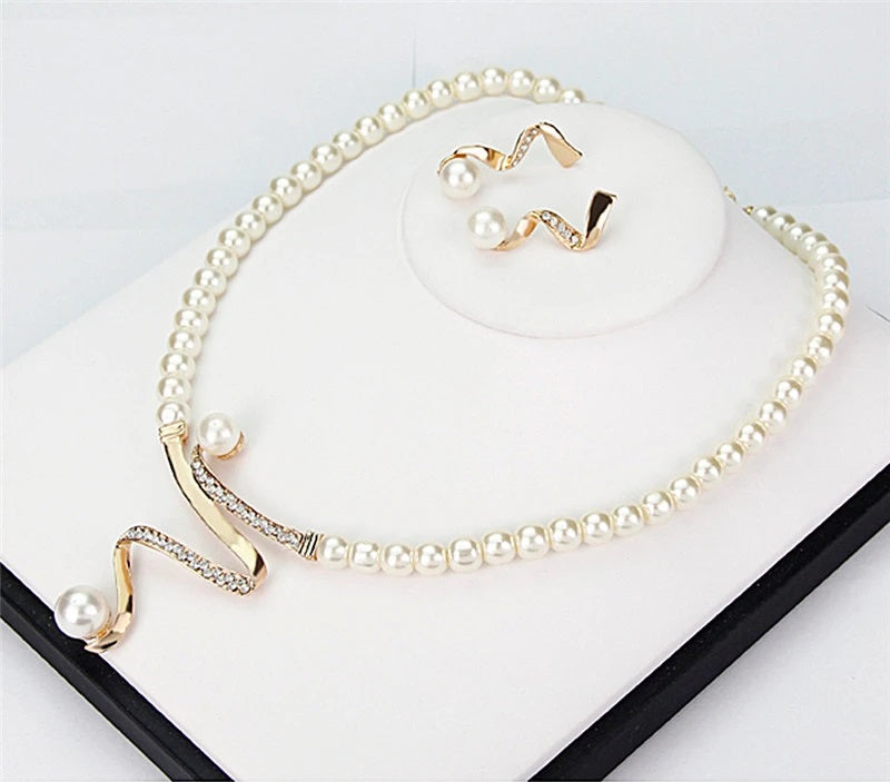Crystal Studded Elegant Pearl Set with Necklace & Earrings