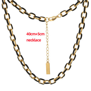 18K Gold Karat Plated Enamel Drip Oil Stainless Steel Multicolor Cuban Chain Necklace for Men & Women