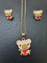 Load image into Gallery viewer, Stainless Steel Set Smiling Little Teddy Bear - Necklace &amp; Earrings