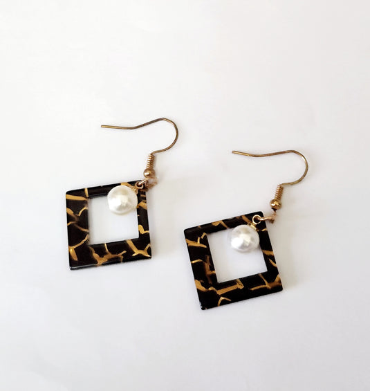 Korean Style Multicolor Acrylic Danglers in shades of Black & Gold