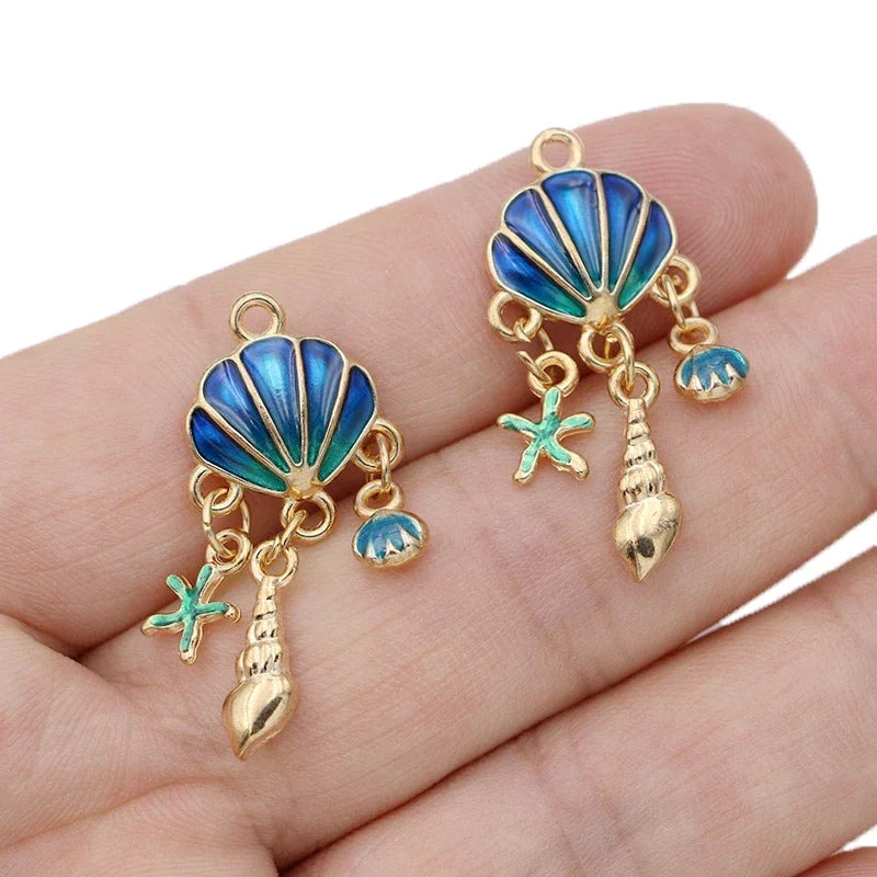 Enamel Coated Tassel Drop Shell Pendant with Stainless Steel Chains (N)