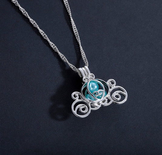 Princess Cinderella Carriage in a pretty blue beaded pendant (N)