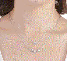 Load image into Gallery viewer, 925 Silver Double Layer Leaf and Solitaire Charm Necklace