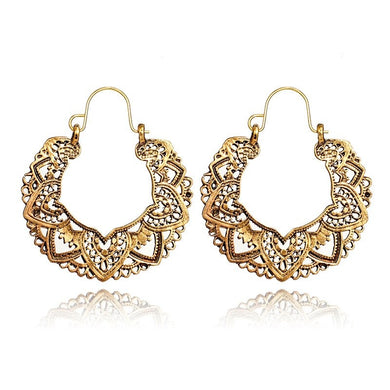 Vintage Metallic Drop Hoop Earrings