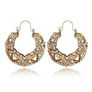 Vintage Metallic Drop Hoop Earrings