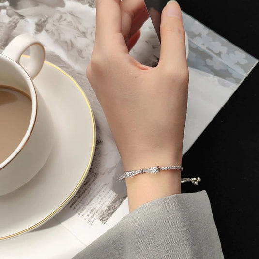 925 Silver Tennis Bracelet in a Bowknot design