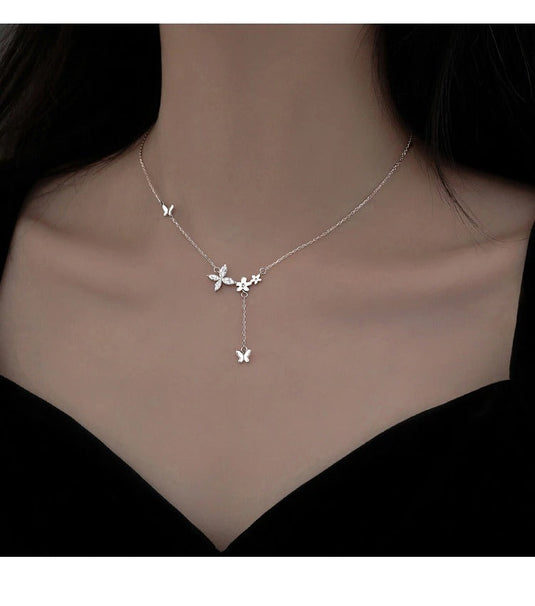 925 Silver Necklace with Beautiful Butterflies in a Tassel design (N)