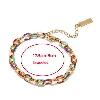 18K Gold Plated Enamel Drip Oil Stainless Steel Multicolor Cuban Chain Bracelet for Men & Women