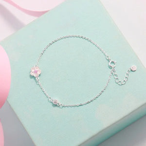 925 Silver Bracelet in a Beautiful Pink Flower