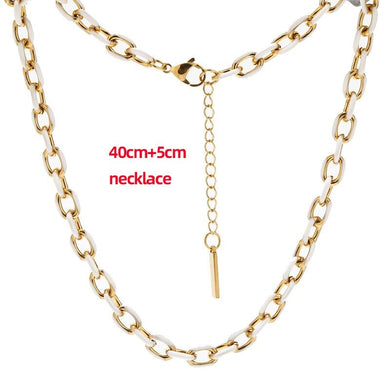 18K Gold Karat Plated Enamel Drip Oil Stainless Steel Cuban Chain Necklace for Men & Women in White & Gold