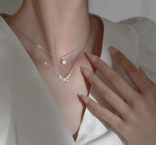 Load image into Gallery viewer, 925 Silver Double Layer Butterfly &amp; Flower Charms Necklace
