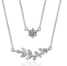 Load image into Gallery viewer, 925 Silver Double Layer Leaf and Solitaire Charm Necklace