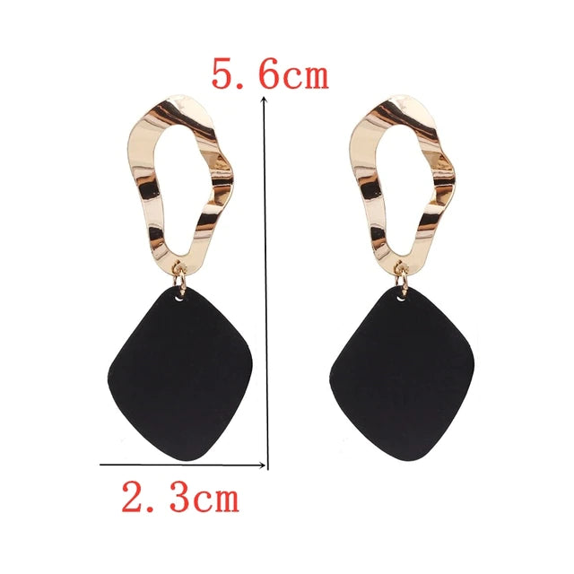 Korean Style Metallic Drop Earrings in Black